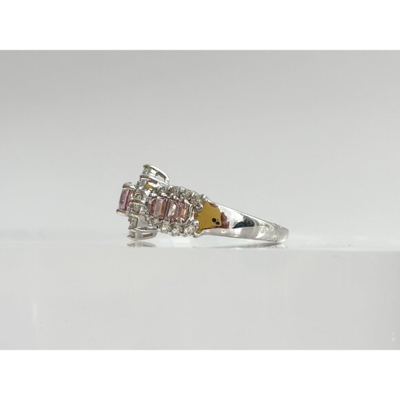 Pink Topaz & CZ Halo Crown Shaped 925 Sterling Silver Vintage Ring - sz 8 - Picture 5 of 12